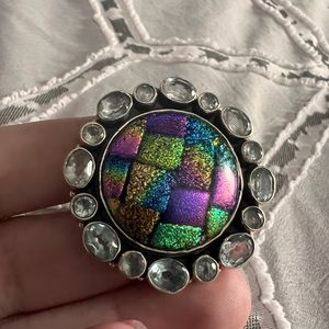 Sterling silver art deco glass adjustable ring